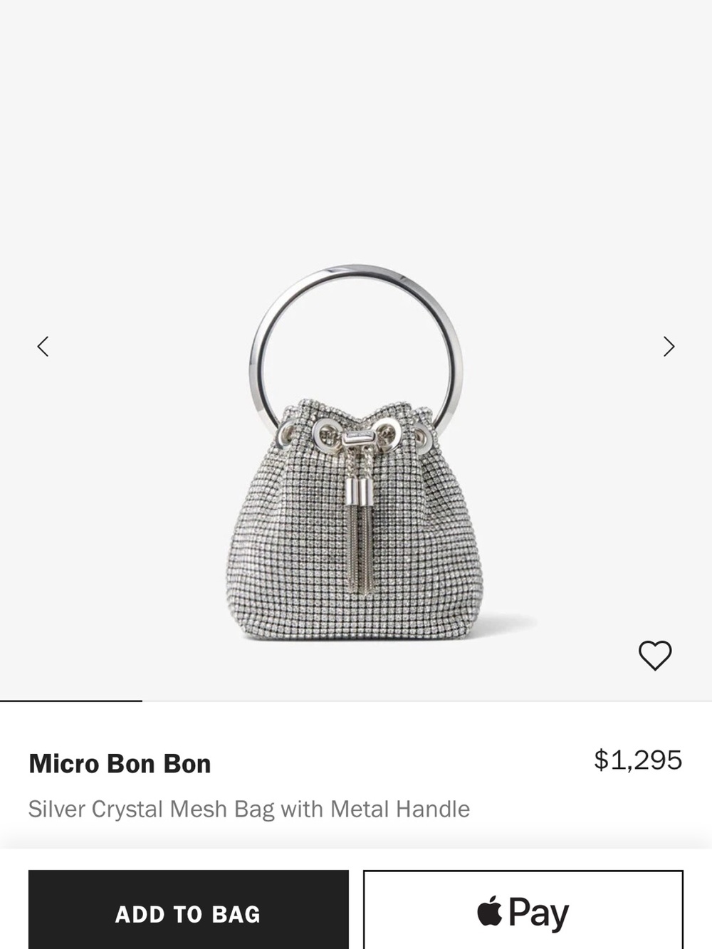 Jimmy Choo Silver Crystal Mesh Micro Bon Bon Bag with Ring Handle